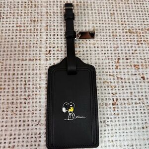 Coach Peanuts Snoopy Woodstock hug black leather luggage tag with silver hw